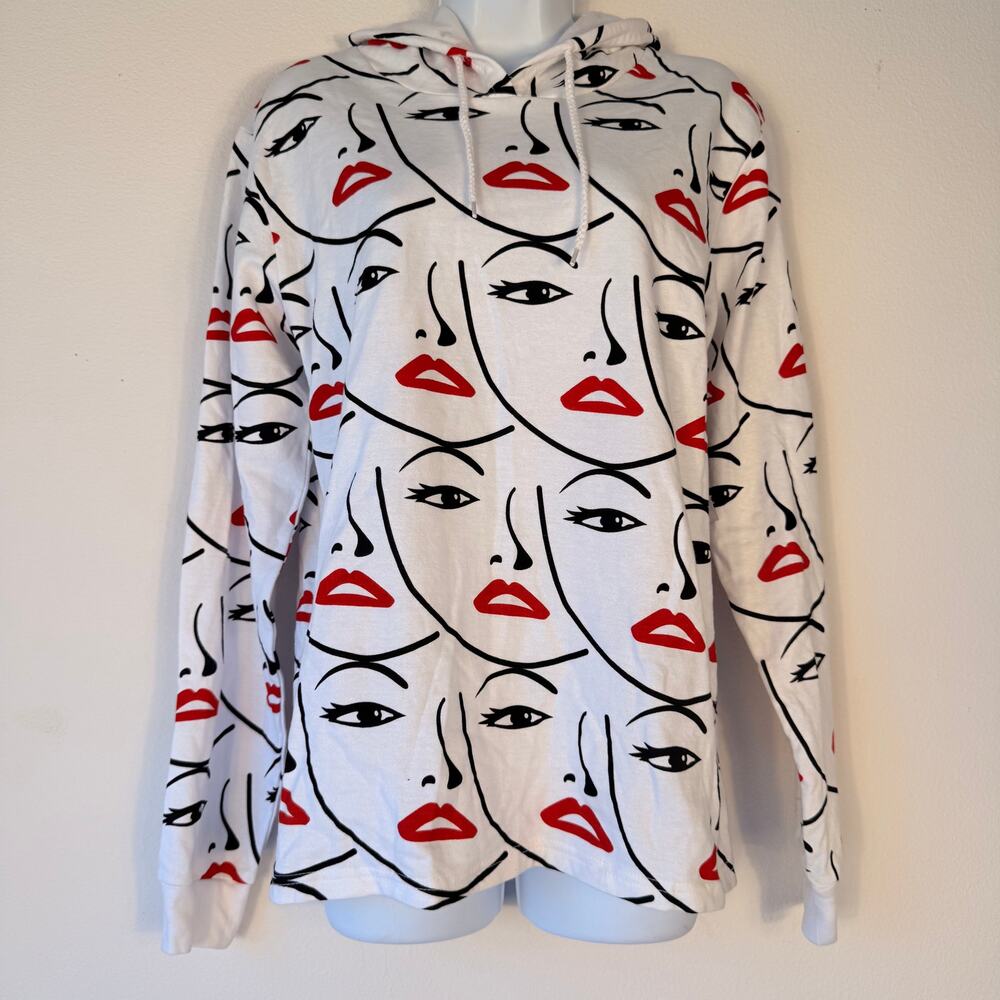 NWT On Fire Abstract Face Print Hoodie Large